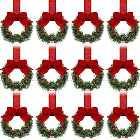 Mini Ghirlanda di Natalizia Bacca Rossa Nastro a Quadri Ornamenti Sospesi Decorazione per Armadio di Natale Articoli per Feste