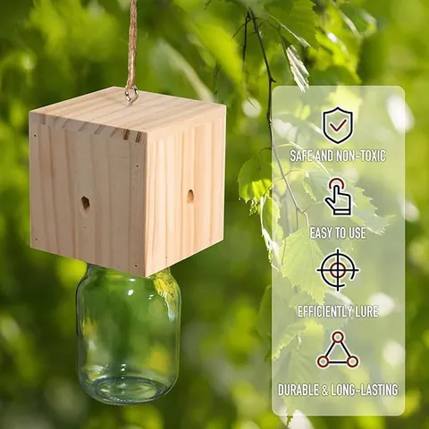 Trappola in Legno Naturale per Api e Insetti Controllo Parassiti con Corda Sospesa per Giardino Esterno