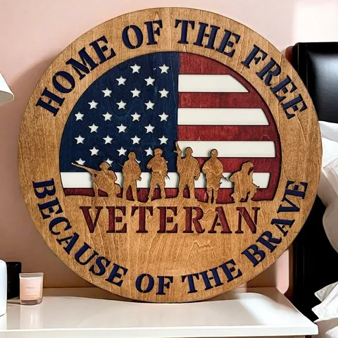 Amerikanischer Unabhängigkeitstag Holzschild Hängende Plakette Patriotische Veteranen Gedenken Wanddekoration Kiefernholz Runde Schild für Zuhause