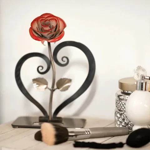 Romantica Rosa in Metallo Con Supporto a Forma di Cuore Ornamentale da Tavolo Regalo di San Valentino Decorazione per la Casa