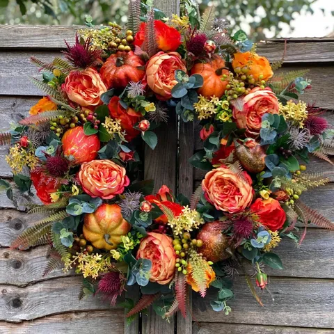 Autumn Halloween Christmas Maple Leaf Pumpkin Wreath Artificial Flower Garland Home Door Wall Hanging Holiday Party
