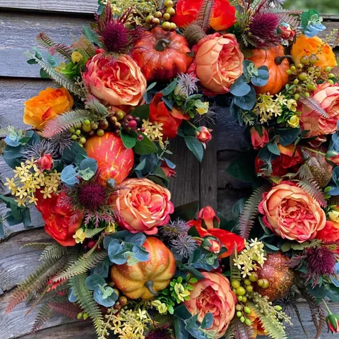 Autumn Halloween Christmas Maple Leaf Pumpkin Wreath Artificial Flower Garland Home Door Wall Hanging Holiday Party