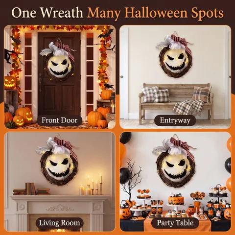 Halloween Faccia di Zucca Malvagia Ghirlanda Luminosa Retro Pastorale Rattan Anello Decorazione Murale Accessori per Festa Decorazioni per la Casa