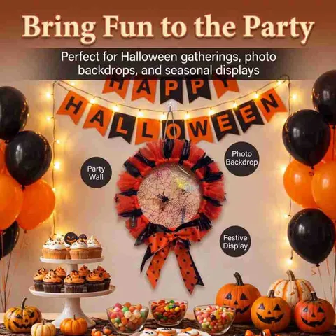 Classica Ghirlanda di Halloween Ragnatela Fantasma Porta Appendere Festa Parete Decorazione Rete Nero Arancione