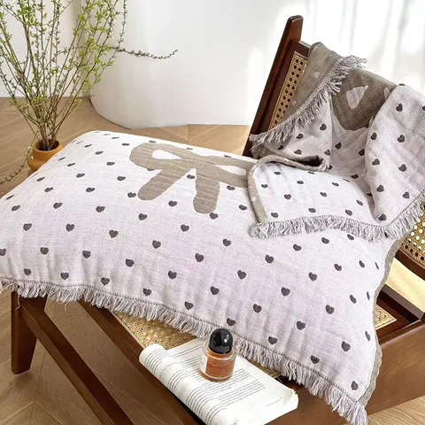 Paire de Serviettes d'Oreiller en Gaze de Coton à Quatre Couches Housse de Oreiller Souple Respirante pour Maison Chambre Literie