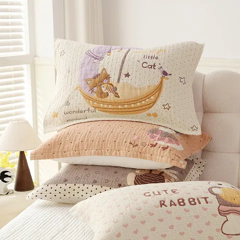 Soft Cotton Gauze Pillow Towel Cartoon Anime Print Couple Pillow Cover Breathable Bedding Home Bedroom Pillowcase