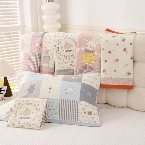 Soft Cotton Pillow Towel Cartoon Print Breathable Bed Pillow Cover Protector Household Bedding Pillowcase For Kids Adults
