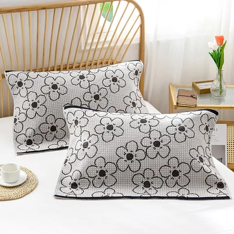 Serviette de Oreiller en Coton Respirant Tissage Sergé Housse de Oreiller pour Couple Étudiant Maison Literie Textile Motif Floral Cartoon