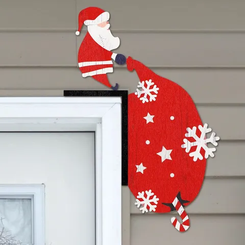 Segnale d'Angolo per Porta di Babbo Natale di Natale in Legno Decorazione Natalizia Creativa Ornamento Sospeso per Telaio della Porta