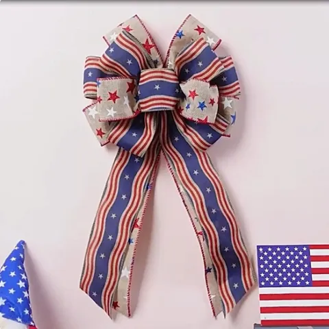 Fiocco del Giorno dell'Indipendenza Americana Ornamento Sospeso Patriotico Stella Striscia Rosso Bianco Blu Per Decorazione Festa