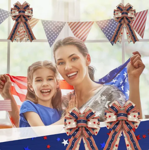 Fiocco del Giorno dell'Indipendenza Americana Ornamento Sospeso Patriotico Stella Striscia Rosso Bianco Blu Per Decorazione Festa