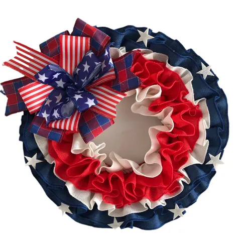 Ghirlanda del Giorno dell'Indipendenza Americana Cartello Sospeso per Porta d'Ingresso Stella Patriottica Striscia Fiocco Poliestere Festa