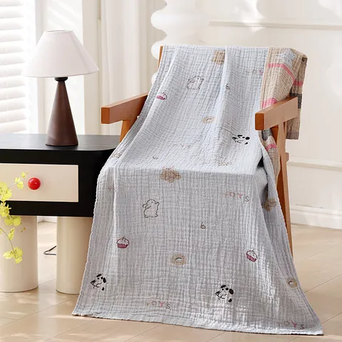 Algodón Gaze de Tres Capas Toalla de Baño Delgada Cartoon Estampado Verano Hogar Mantas Toalla Absorbente Suave Ropa de Cama