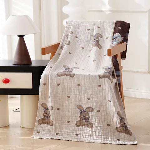 Algodón Gaze de Tres Capas Toalla de Baño Delgada Cartoon Estampado Verano Hogar Mantas Toalla Absorbente Suave Ropa de Cama