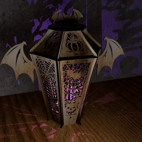 Halloween Wooden Hollow Bat Lampshade Vintage Candle Holder Pumpkin Spider Web Party Hanging Lantern Home Decor