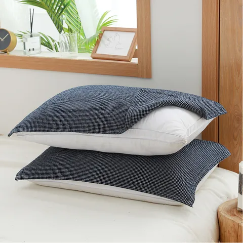 Serviette d'Oreiller à Carreaux Minimaliste Japonaise Coton Doux Absorbant Housse de Coussin pour Maison Dortoir