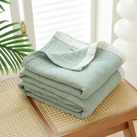 Couverture d'Été en Gaze 100% Coton 4 Couches Douce et Respirante pour Lit Double Couette Unie Minimaliste