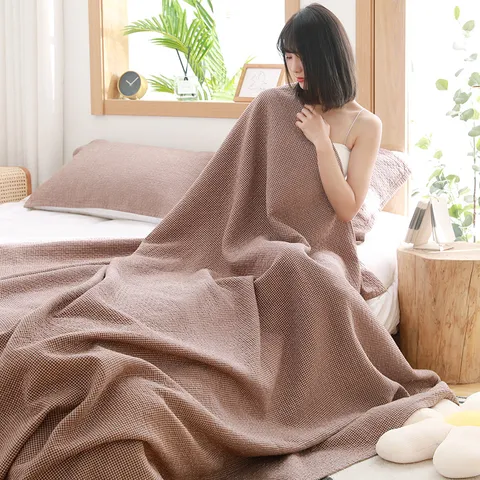 Couverture Lavée en Gaze de Pur Coton Douce et Respirante Couette de Climatisation Linge de Lit Classique à Carreaux