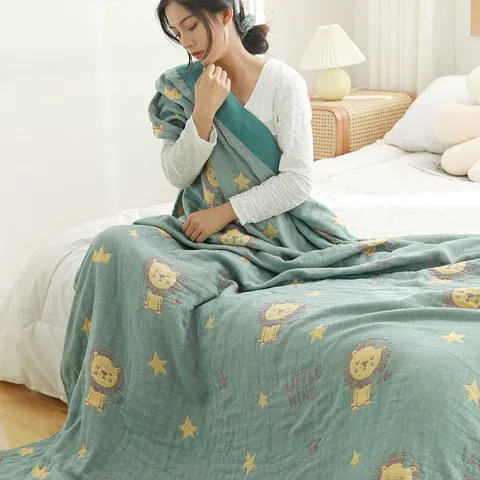 Five Layer Gauze Cotton Blanket Soft Lightweight Summer Air Conditioning Quilt For Bed