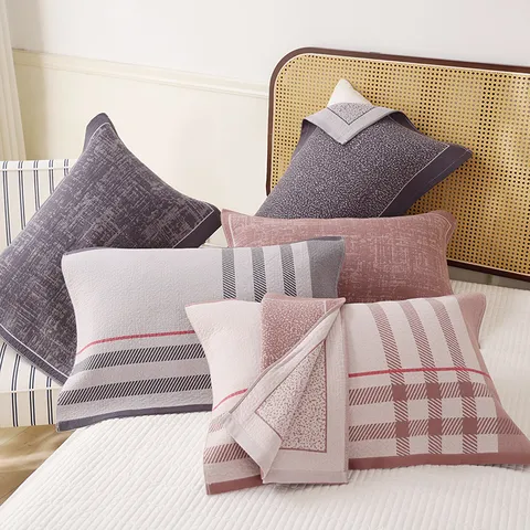Soft Cotton Gauze Pillow Towel Breathable Plaid Stripe Pillow Cover Bedding Home Bedroom Pillow Protector