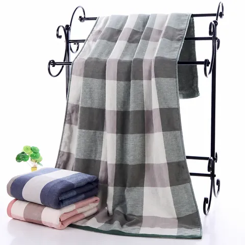 Drap de Bain en Coton Plaid Britannique Doux Respirant Absorbant Grande Serviette pour Salle de Bain