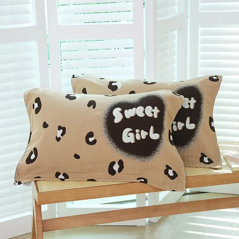 Four Layer Cotton Gauze Pillow Towel Breathable Sweat-Absorbing Cartoon Printed Couple Bedding Pillowcase Home Decor