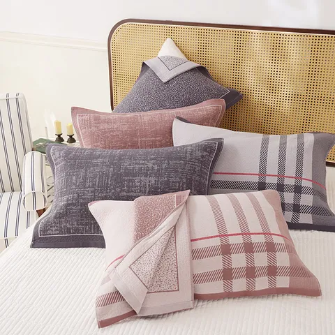 Soft Cotton Gauze Pillow Towel Breathable Plaid Stripe Pillow Cover Bedding Home Bedroom Pillow Protector