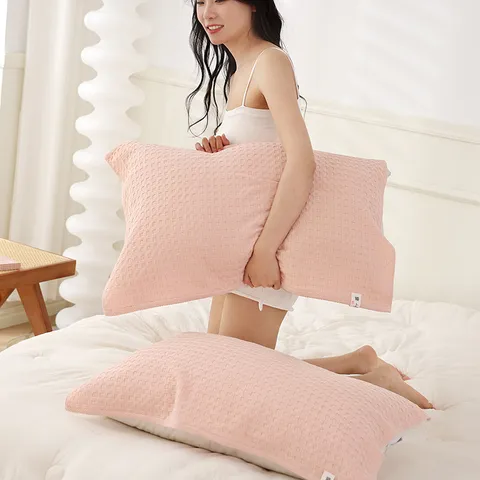 Serviette d'Oreiller Gaufrée Simple Pur Coton Respirante Absorbante Housse d'Oreiller Textile de Literie Doux Pour la Chambre