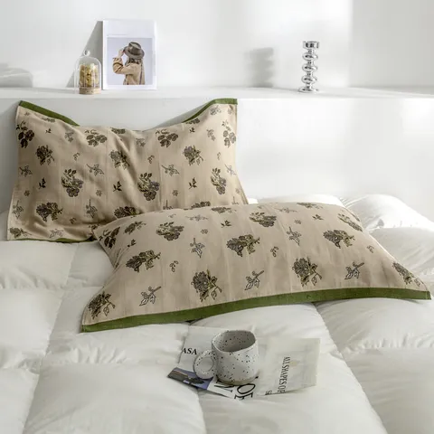 Comfortable Breathable Four Layer Cotton Gauze Pillow Towel Soft Printed Bedding Pillow Cover For Adult Home Bedroom