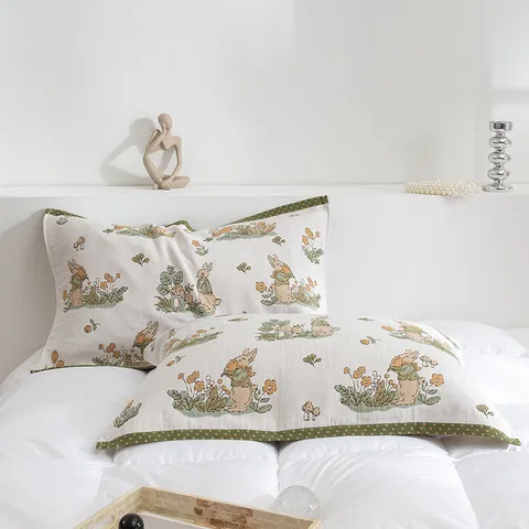 Comfortable Breathable Four Layer Cotton Gauze Pillow Towel Soft Printed Bedding Pillow Cover For Adult Home Bedroom