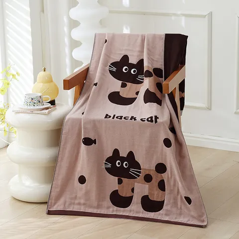 Soft Gauze Cotton Bath Towel Absorbent Cute Cartoon Animal Printed Breathable Couple Bath Towel Home Living