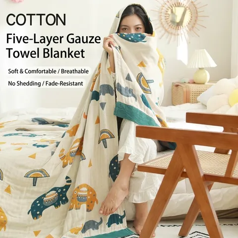 Couverture Serviette en Pur Coton à Cinq Couches de Gaze Respirante Couette d'Été Climatisation Couverture de Canapé