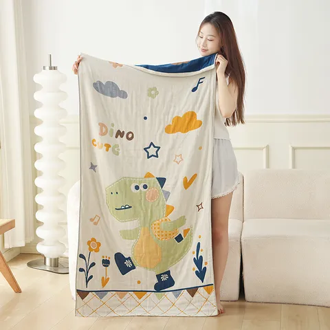 Toalla de Baño para Niños Gasa de Algodón Jacquard Absorbente Suave Manta de Playa Animal de Dibujos Animados Estampado Toalla de Ducha