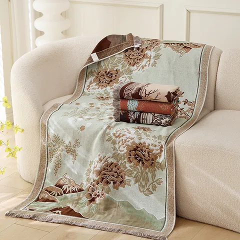 Katoenen Badhanddoek Retro Chinese Stijl Bloemen Landschap Absorberende Badhanddoek Voor Thuis Badkamer Douche Volwassenen Zacht Groot