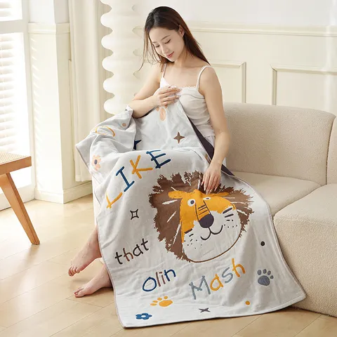 Toalla de Baño para Niños Gasa de Algodón Jacquard Absorbente Suave Manta de Playa Animal de Dibujos Animados Estampado Toalla de Ducha