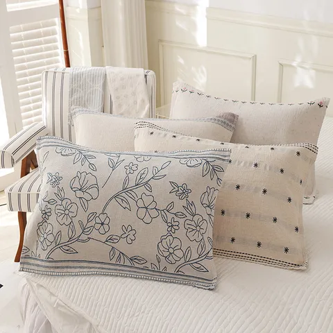 Serviette d'Oreiller en Coton et Lin Nordique Douce et Respirante Housse de Oreiller pour Dortoir d'Étudiants Adulte Maison Utilisation Quotidienne