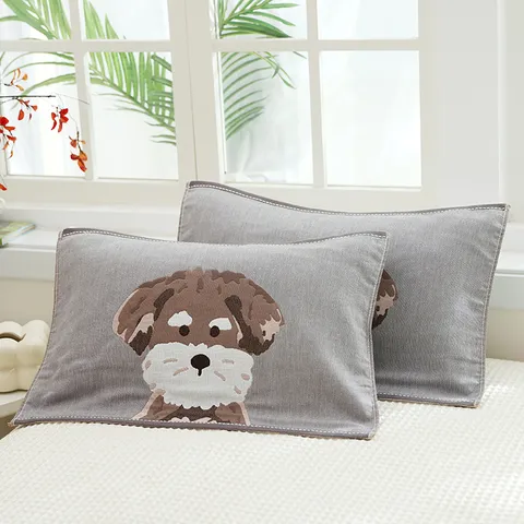 Serviette d'Oreiller en Gaze de Coton Pur pour Enfants à Quatre Couches Motif Cartoon Respirant Absorbant la Sueur
