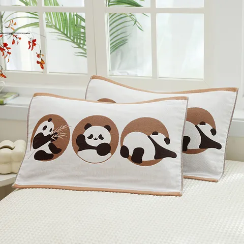Serviette d'Oreiller en Gaze de Coton Pur pour Enfants à Quatre Couches Motif Cartoon Respirant Absorbant la Sueur