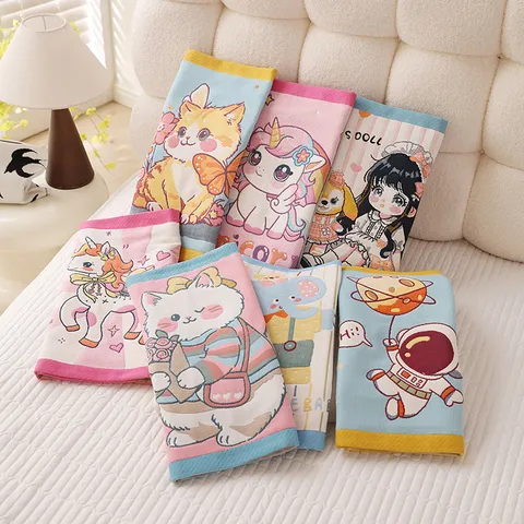 Children Cartoon Cotton Pillow Towel Multi Layer Thickened Soft Breathable Bedding Pillow Cover For Home