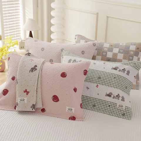 Pure Cotton Pillow Towel Cute Cartoon Print Soft Gauze Bedding Pillow Cover Household Pillow Protector For Home Bedroom