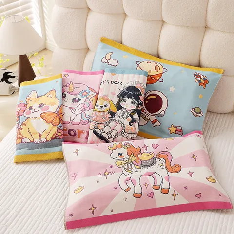 Children Cartoon Cotton Pillow Towel Multi Layer Thickened Soft Breathable Bedding Pillow Cover For Home