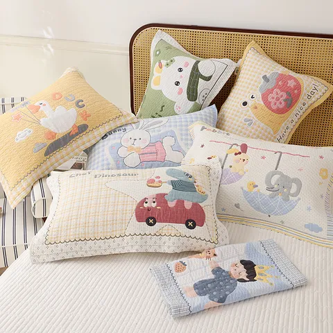 Thickened Gauze Pillow Towel Cartoon Printed Soft Breathable Pillow Cover For Student Dormitory Home Bedroom