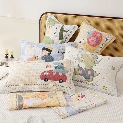 Thickened Gauze Pillow Towel Cartoon Printed Soft Breathable Pillow Cover For Student Dormitory Home Bedroom