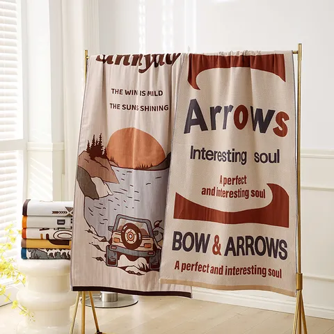 Toalla de Baño de Gasa de Algodón de Estilo Nórdico Con Tejido Absorbente Suave Y Estampados de Paisajes Ideal para Uso Diario en el Baño