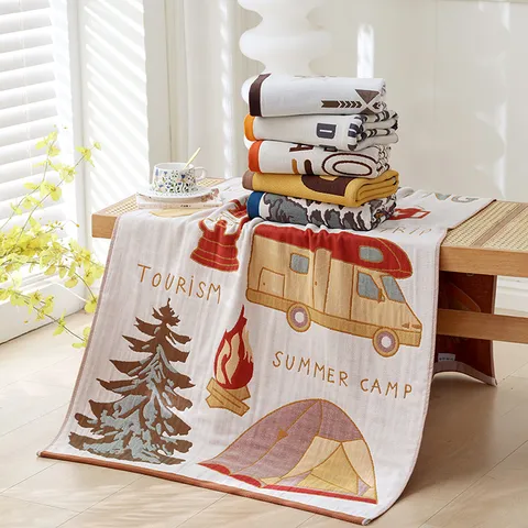 Toalla de Baño de Gasa de Algodón de Estilo Nórdico Con Tejido Absorbente Suave Y Estampados de Paisajes Ideal para Uso Diario en el Baño