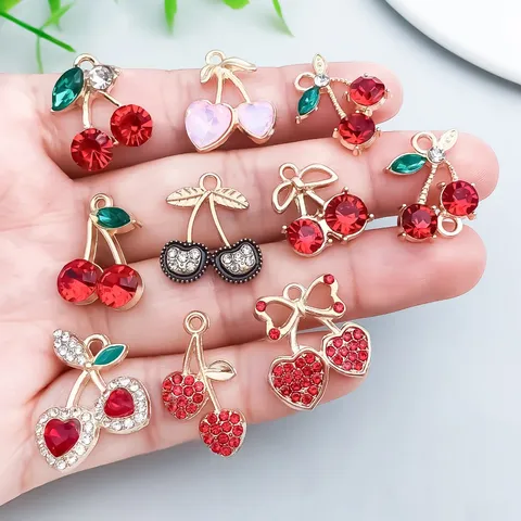 Luxus Legierung Obst Kirsche Anhänger Schmuckherstellung Emaille Strass Charms DIY Handwerk Zubehör Für Halskette Armband Ohrringe