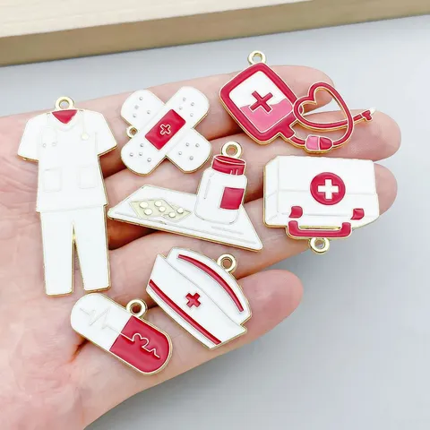 Rote Emaille Legierung Medizinische Charms Stethoskop Krankenwagen Krankenschwester Hut Anhänger Für DIY Schmuckherstellung Zubehör