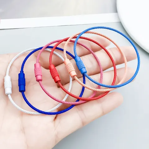 Colorful Painted Zinc Alloy Wire Keychain Ring With Screw Lock Cable Loop DIY Jewelry Findings For Key Organization