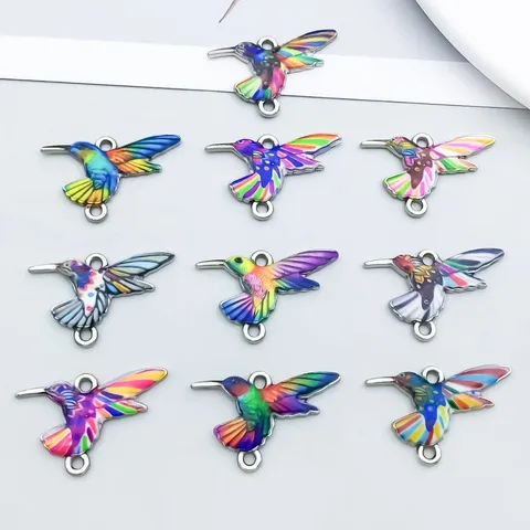 Colorful Hummingbird Alloy Charms For Jewelry Making DIY Bracelet Necklace Drip Oil Enamel Bird Connectors Pendants Jewelry Components