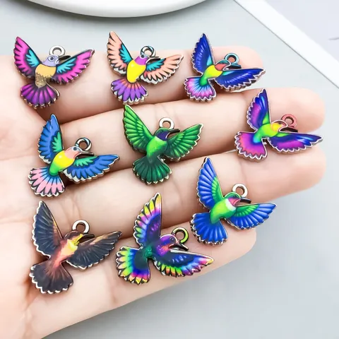 Colorful Enamel Hummingbird Alloy Pendants Printed Bird Charms DIY Jewelry Making Accessories For Necklace Bracelet Handmade Findings